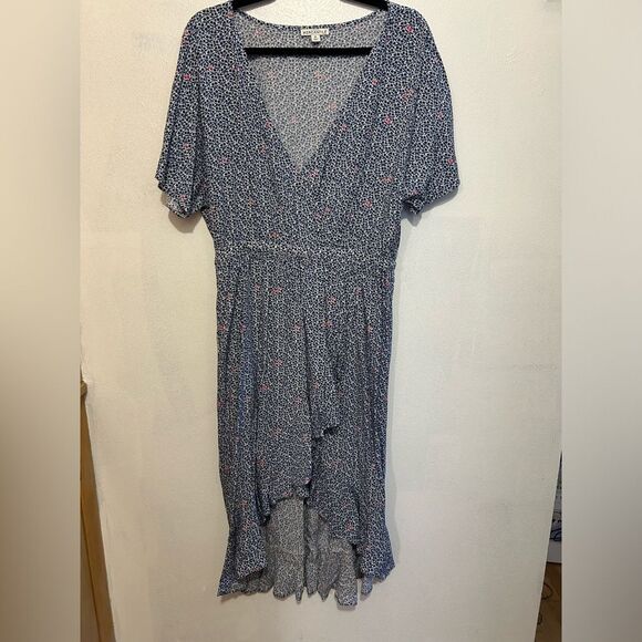 J. Crew Mercantile Blue Floral Ruffle Hem Faux Wrap High-Low Dress Size Medium - Picture 1 of 9